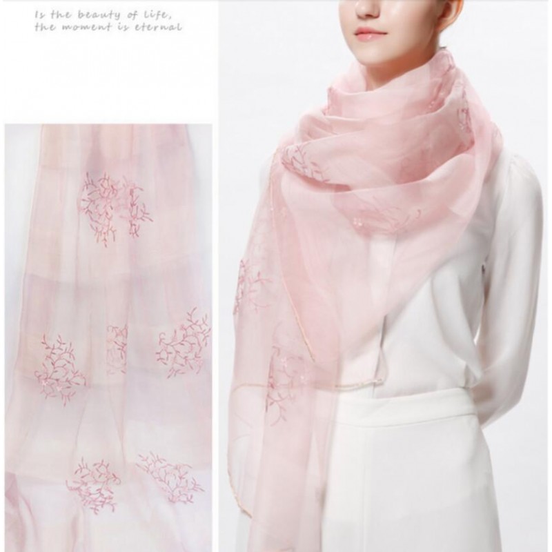 Wool Silk Scaves Pink Tree Butterfly Women Summer Scarf